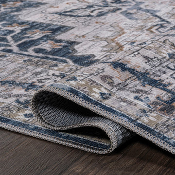 Didim Boho Gray Medallion Washable Area Rug
